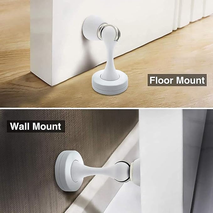 KOLAKO Door Stopper, 12 Pack Magnetic Door Stops for Bottom of Door, Brushed White Wall Floor Mount Modern Solid Baseboard Magnet Door Catch Holders, Magnetic Doorstops