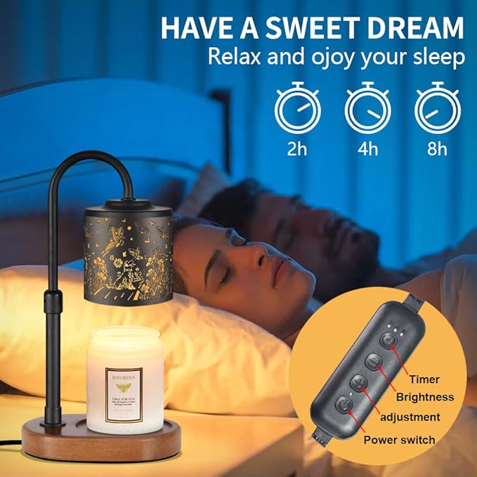 Dimmable Candle Warmer Lamp with Timer Adjustable Height for Scented Jar Candles Electric Candle Wax Melt Warmer for Home Decor Christmas Birthday Gifts for Women Mom(Butterfly+Dog)