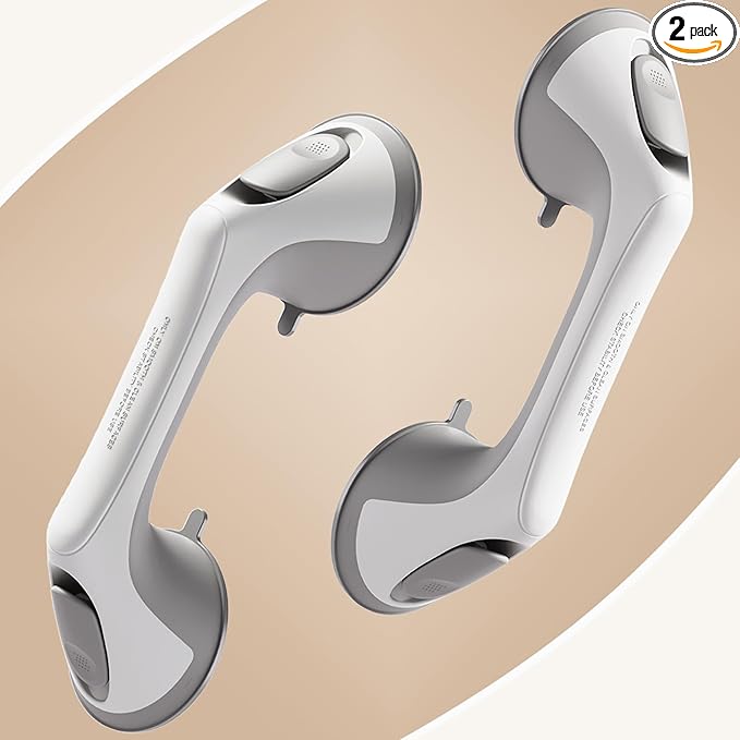 2 Pack 12 Inch Grab Bars for Bathtubs and Showers for Seniors, Heavy Duty Shower Handle for Elderly, Suction Cup Removable Handrails Handicap Bath Grip Bathroom Upgrade Safety Grips (Gray)