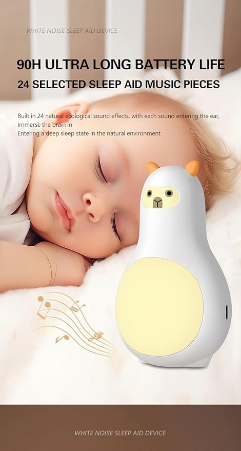 24 Soothing White Noise Machine with Warm Night Light, Portable Rechargeable 12H Sleep Sound Machine for Baby & Adults, Timer, Desktop Relaxation Lamp for Nursery, Office, Bedroom
