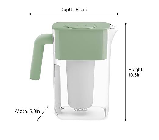 Culligan with ZeroWater Technology 10-Cup Water Filter Pitcher – Includes 5-Stage Advanced Water Filter, IAPMO Certified to Reduce Lead, Total PFAS, Mercury, Fluoride, and Chlorine - Sage