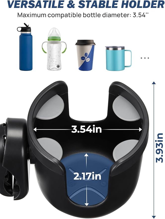 JOYTUTUS Wheelchair Cup Holder, 2 Pack Rollator Cup Holder, 4 Flexible Tabs with Hook Drink Holder for Walker, Scooter, Stroller, Mobility
