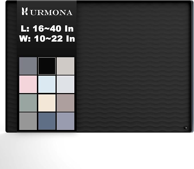 URMONA 28'' x 22'' Waterproof Silicone Under Sink Mat Cabinet and Counter Protector, Shelf Liner for Kitchen and Bathroom, Storage and Organizers, Litter Mat, Pet Cat Puppy Essentials (Black)