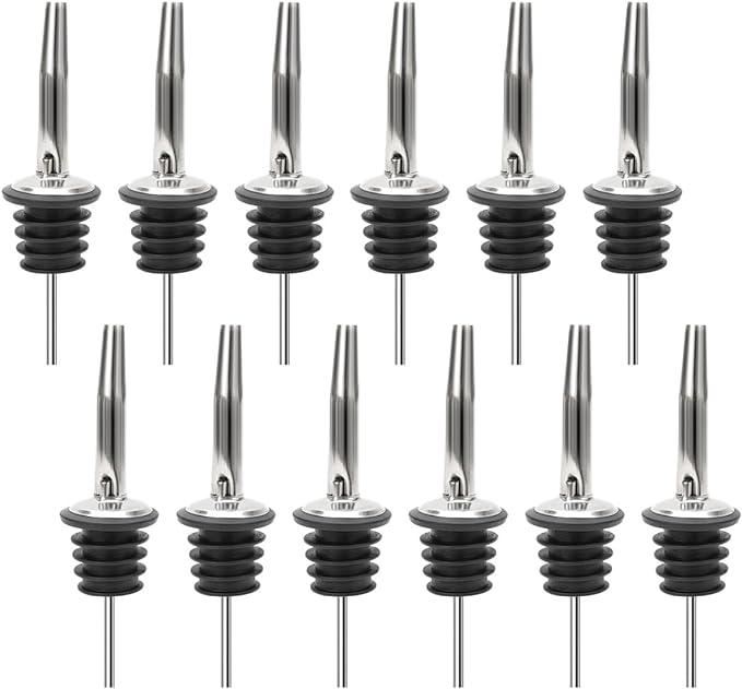 (12 Pack Stainless Steel Classic Bottle Pourers w/Tapered Spout