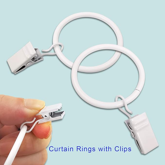100 Pack Metal Curtain Rings with Clips, Drapery Clips Hooks, Decorative Curtain Rod Clips 1.5 in Interior Diameter, Rustproof White