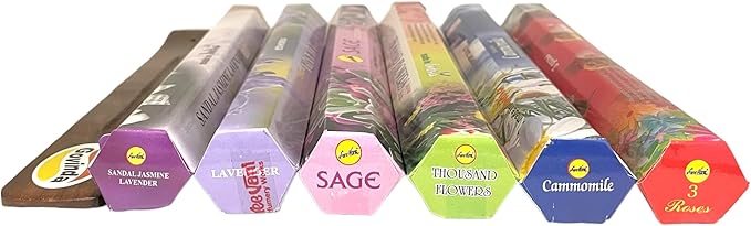 Sreevani Incense Sticks Variety Pack #12 and Incense Stick Holder Bundle Gift Set with 6 Flower #2 Theme Fragrances