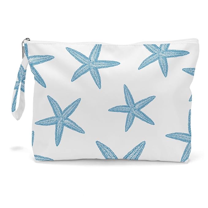 Fokongna Wet Bag, Travel Wet Dry Bag, Waterproof Beach Bags for Swimsuit, Beach, Pool, Diapers, Dirty Yoga/Gym Clothes, Zipper Pouch, for Women, Sisters, Friends, Ocean Sea Shells Makeup Bag