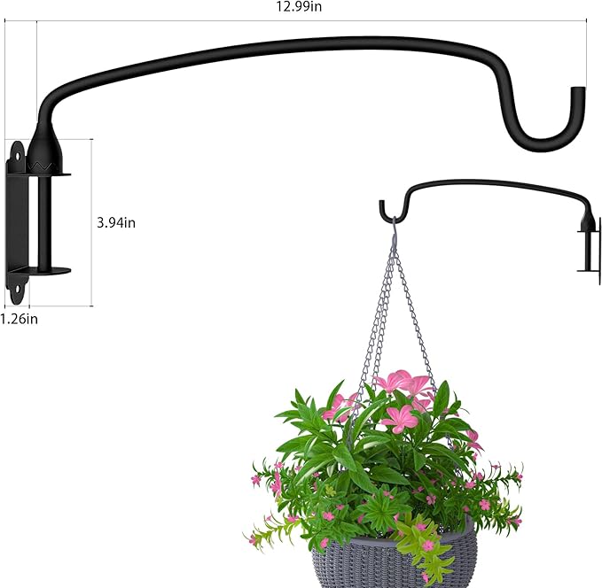 2 Pack Plant Hanger Bracket Wall Mounted Hooks for Hanging Bird Feeder, Flower Bracket, Anti Rust Metal Lanterns 12 Inches
