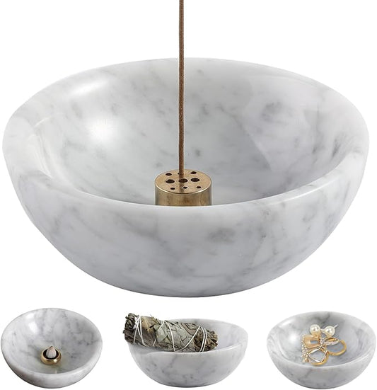 Koville Italian Natural Marble Incense Holder, Incense Holders for Sticks, Sturdy Incense Burner Ash Catcher, Ideal for Meditation, Relaxing, Easy to Clean(Bianco Carrara)