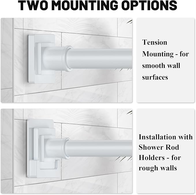 UIOSANRT White Shower Curtain Rod 31-68 inches with Holders, Stainless Steel Shower Rod & Tension Rod, Adjustable Tension Shower Curtain Rod for Bathroom, Windows, Closet