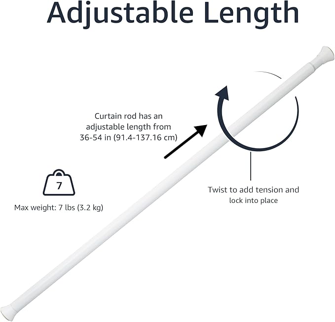 Amazon Basics No Drill Spring Tension Curtain Rod, Adjustable Length 36-54", Classic Finial, White