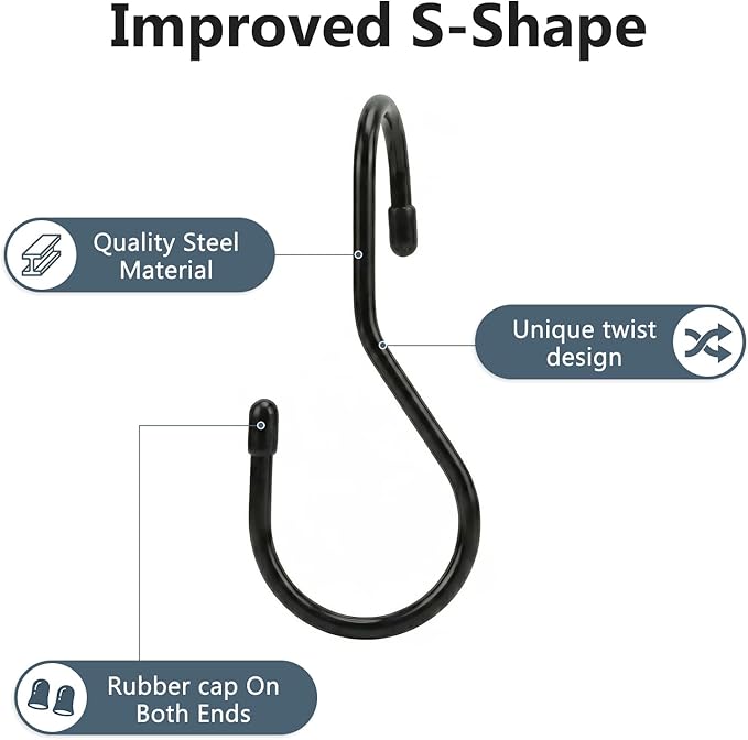 Poshetion 12 Pack Purse Hanger for Closet – Vinyl Coated Twist Design Black Hooks, 5 Inch Large Rod Compatible, Ideal for Handbags, Backpacks, Scarves & More – Space Saving Home Organize