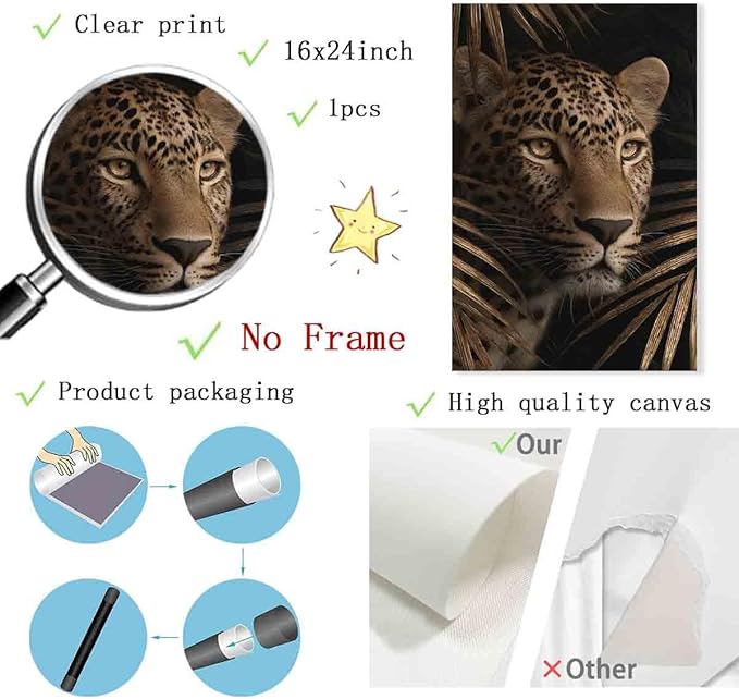 Black And Gold Leopard Picture Cheetah Abstract Leopard Wall Art Gold Leaves Picture Jungle Animal Posters Tropical Plant Wall Art Gold And Black Botanical Prints Living Room Decor 16x24inch No Frame