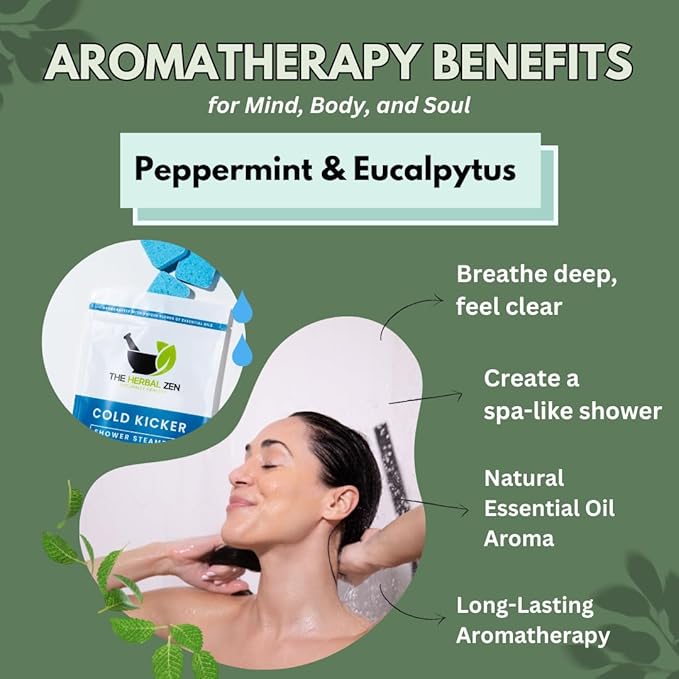 Cold Kicker Shower Steamers Aromatherapy for Sinus Relief - USA Made - Peppermint & Eucalyptus Shower Bomb Tablets – Self Care Gifts for Women and Men – Soothing Natural Essential Oils (10 Pack)