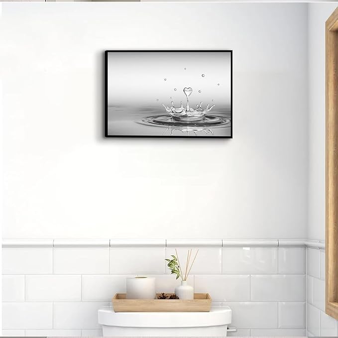 DCMVJHZV Framed Heart Drop Bathroom Wall Art Black and White Zen Bathroom Wall Art Yoga Meditation Picture Print Wall Decor Spa Room Bedroom Living Room Painting Wall Decorations(16"x24")