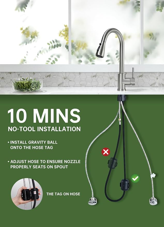 Kitchen Faucet with Pull Down Sprayer, VFAUOSIT Lead-Free Kitchen Sink Faucet Brushed Nickel Stainless Steel High Arc Pull Out Single Hole Kitchen Faucets for Pot Filler, Farmhouse RV Bar Laundry Room