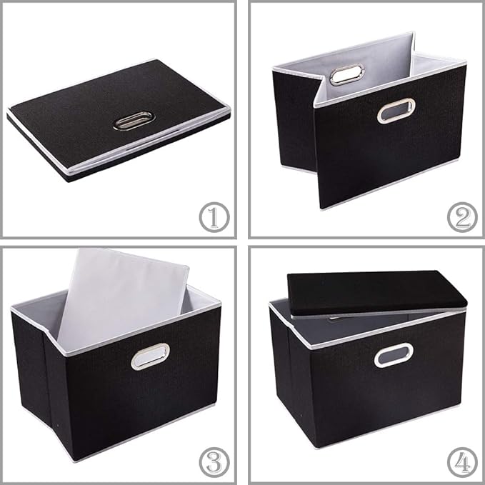 PRANDOM Large Foldable Storage Boxes with Lids [3-Pack] Fabric Collapsible Storage Bins Organizer Containers Baskets Cube with Cover for Home Bedroom Closet Office Nursery Black(17.7x11.8x11.8)