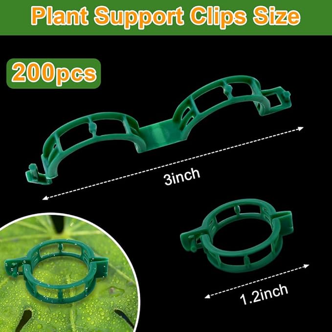 PEOUWNES 200 Pcs Plant Support Tomato Clips, Garden Clips, Crop Clips for Vine Vegetables, Fixing Tomato, Sweet Pepper, Eggplant, Makes Plants Grow Upright and Healthier（Green）