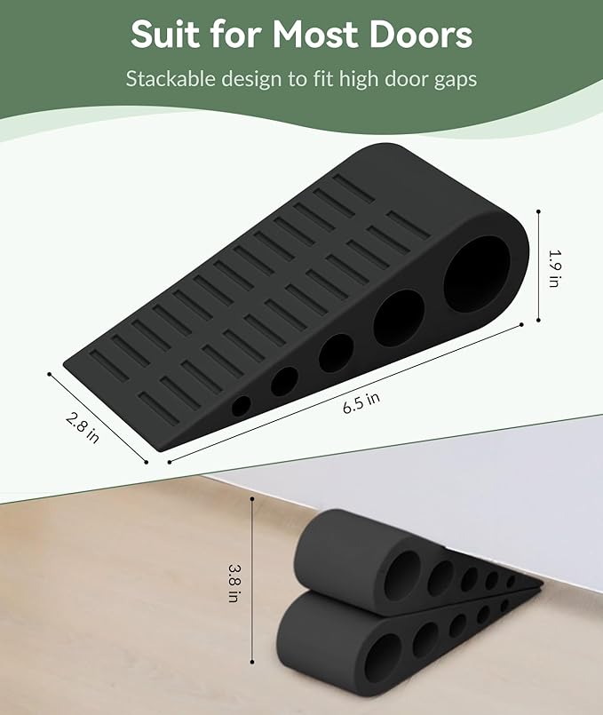 1.9 Inches Heavy Duty Door Stopper, 2 Pack Rubber Door Stop, Door Stoppers for Bottom of Door, Large Door Stopper Wedge for Home Office School (Black)