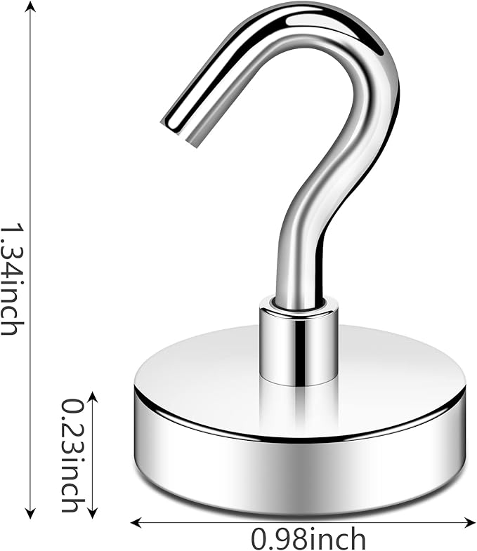 DIYMAG Magnetic Hooks Heavy Duty, 85 LBS Neodymium Magnet Hooks for Cabins, Kitchen, Workplace, Office, Garage and Indoor Hanging, Silver, Pack of 6