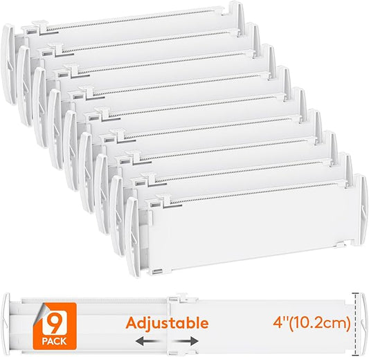 Lifewit 4" High 9 Pack Drawer Dividers, 13.8-22.5" Drawer Divider for Clothes, Adjustable Dresser Drawer Organizers, Plastic Drawers Separators for Clothes, Bedroom, Bathroom, Kitchen, Office