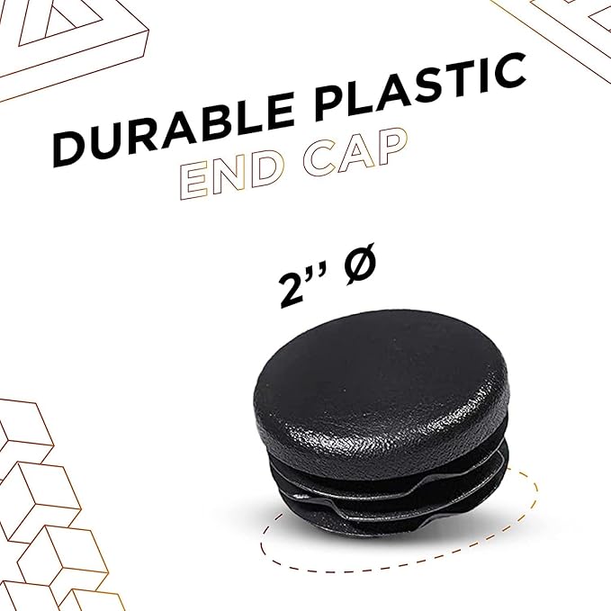 Prescott Plastics 2” (50.8mm) Outer Diameter Ribbed Plastic Hole Caps, Round Black Metal Tubing End Caps, Strong Furniture Leg Inserts, Impact & Weather Resistant, Made in The USA - 4 Pack