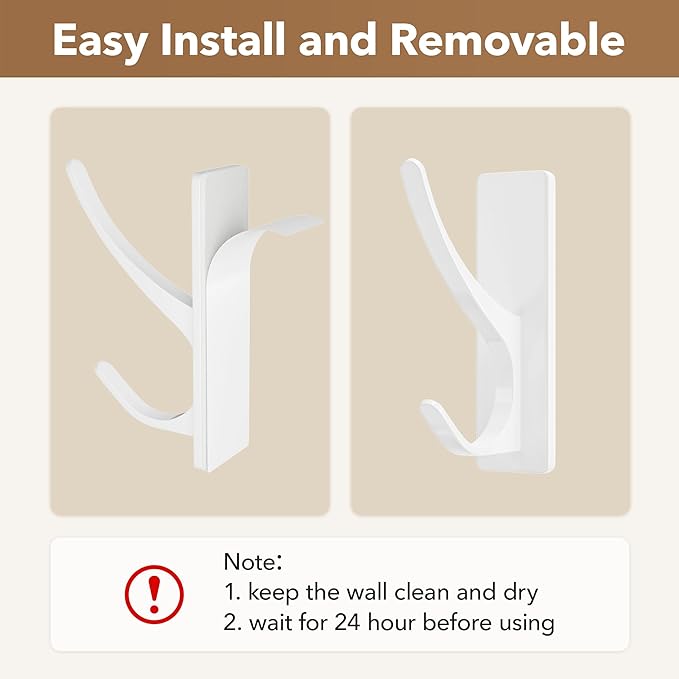 pickpiff Self Adhesive Coat Hooks for Hanging: Heavy Duty Stainless Wall Hook for Towel, Utensil, Backpack, Hat, Sturdy Metal Hanger for Bathroom, Kitchen, Door, 6 Pack, White