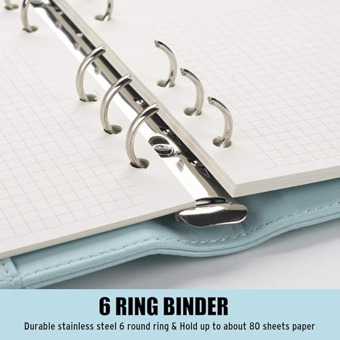 Sooez A6 Notebook Binder, 6 Ring Planner with Stylish Design, Loose Leaf Personal Organizer Binder Cover with Magnetic Buckle Closure, PU Leather Binder for Women with Soft Colors, 7.48"x5.2"