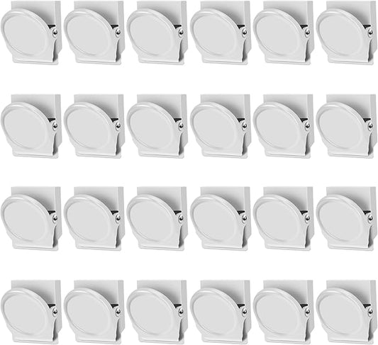 VNDUEEY White Magnetic Clips, 24 Pcs Fridge Magnets Whiteboard Magnets, Refrigerator Magnets Metal Clips for Locker Photo Displays, Heavy Duty Magnetic Paper Holder Classroom Teacher Supplies