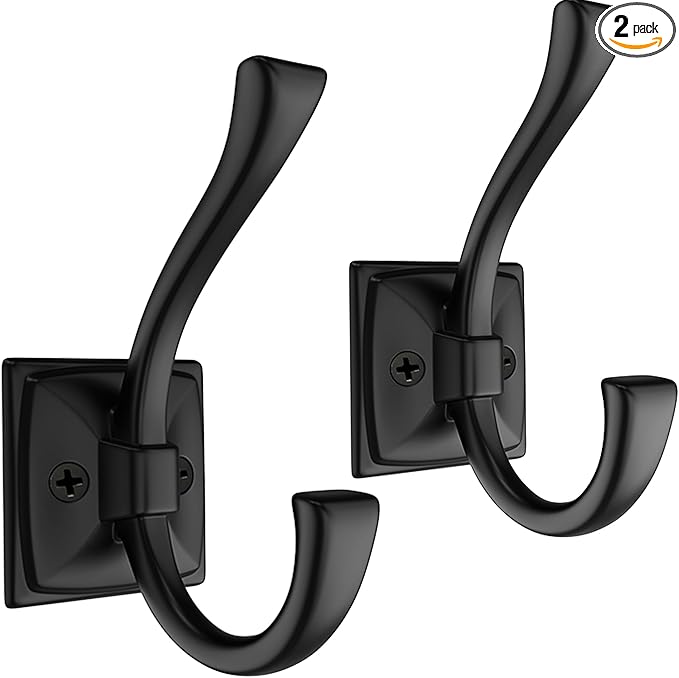 TOFIIGREM 2 Pack Antique Black Coat Robe Hooks for Wall Hanging Hat, Key, Bag, Robe, Towel, Mudroom Hook Entrance Bathroom Door Decorative Heavy Duty Hats Hanger