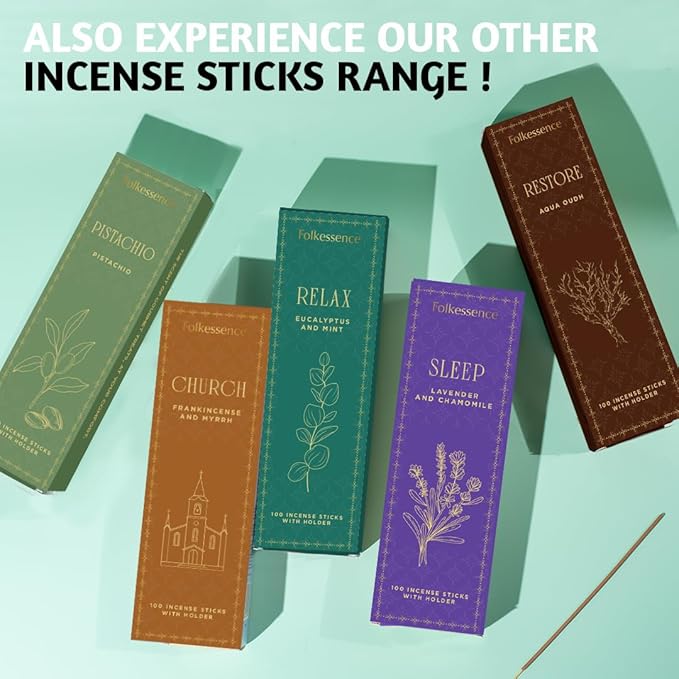 Folkulture Incense Sticks | Set of 100 Insence-Sticks with Holder for Relaxation | Eucalyptus & Mint Incense | Organic, Slow Burning & Non Toxic Inscents for Meditation |Rejuvenating Fragrance