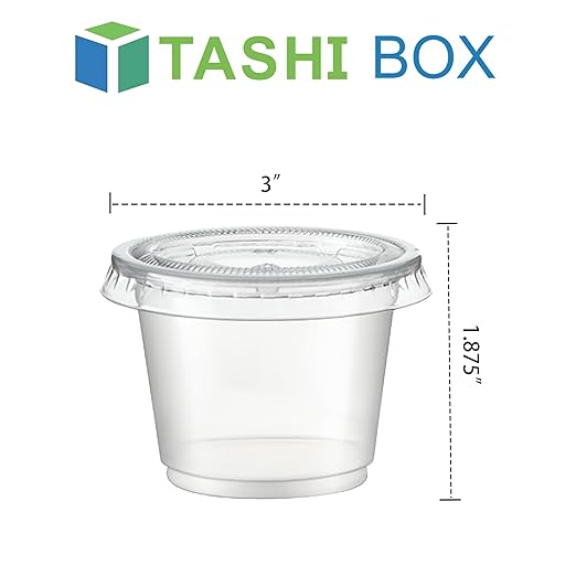 TashiBox 100 Sets - 4 oz Portion Containers with Lids, Airtight and Stackable, Jello Shot, Sauce, Condiment Cups for Lunch, Party, Trips