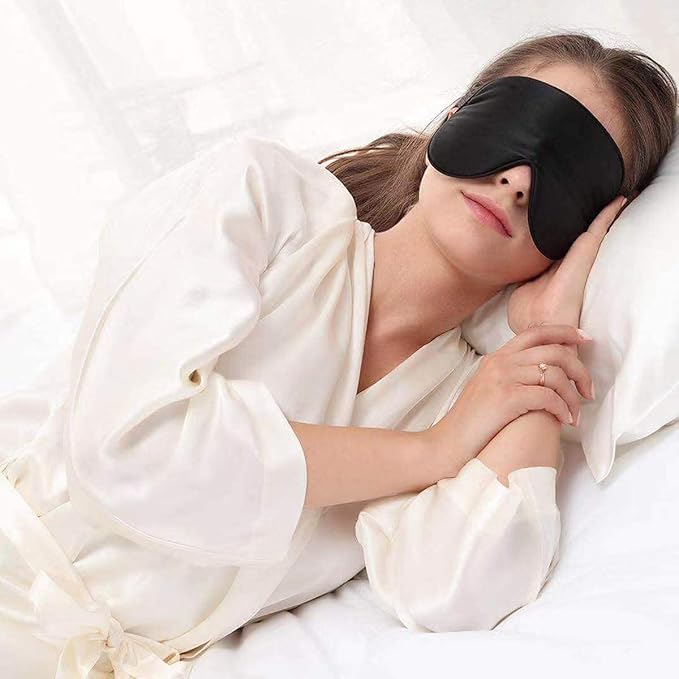 Alaska Bear Organic Silk Sleep Mask Cool Super Smooth Eye Cover Genuine Mulberry Silk Face Skin Care, Soft Filling, Lightweight for Home or Travel Use (Original Black, Flat)