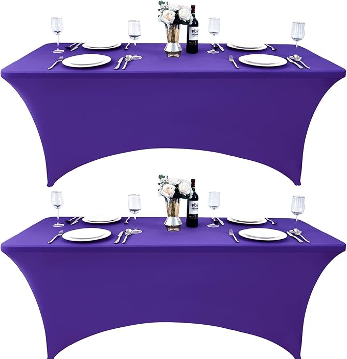 ZarzaaSik 2-Pack 8ft Spandex Table Covers for Rectangle Folding Tables - Washable Elastic Tablecloth - Ultimate Fitted Table Protector for Birthday Parties, Trade Shows, Banquet