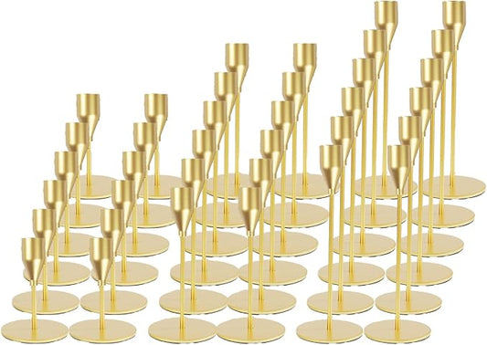 Matte Gold Candle Holders Bulk Painted Gold Metal Candlesticks Fit 0.8 Inch Taper Candles Decorative Metal Candelabra for Wedding Home Holiday Anniversary Party Dinning Table Decors (Set of 36)