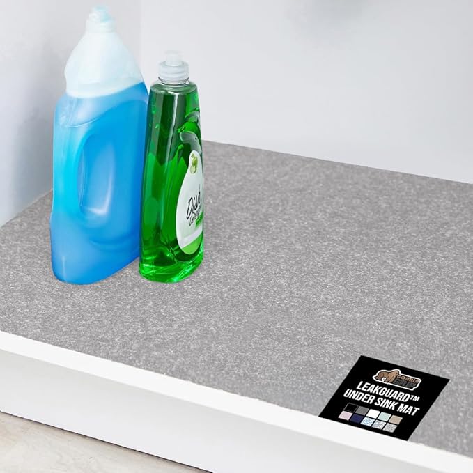 GORILLA GRIP LeakGuard Non-Adhesive Under Sink Mat for Kitchen Cabinet, 24x50, Waterproof Quick Dry Shelf Liner, Durable Absorbent Felt Mats for Bathroom Sinks, Cabinets, Dresser, Easy Trim Light Gray