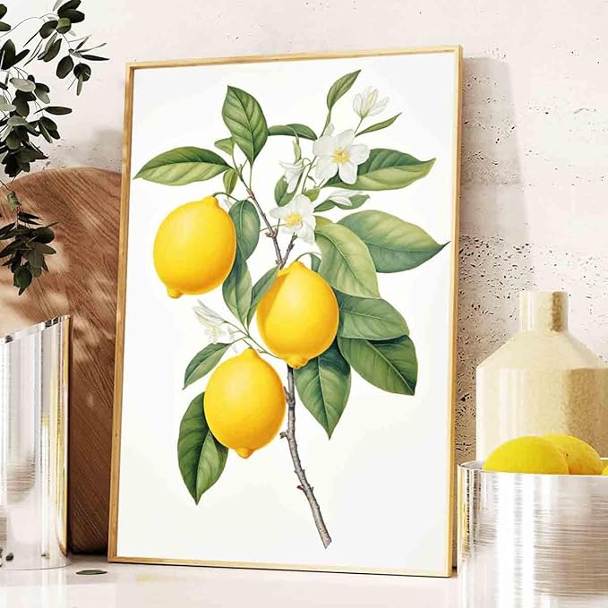 Lemon Tree Canvas Wall Art Still Life Kitchen Prints Fruit Market Canvas Vintage Botanical Fruit Abstract Wall Art Citrus Fruits Prints Still Life Painting Kitchen Picture Room Decor 16x24inch No Frame