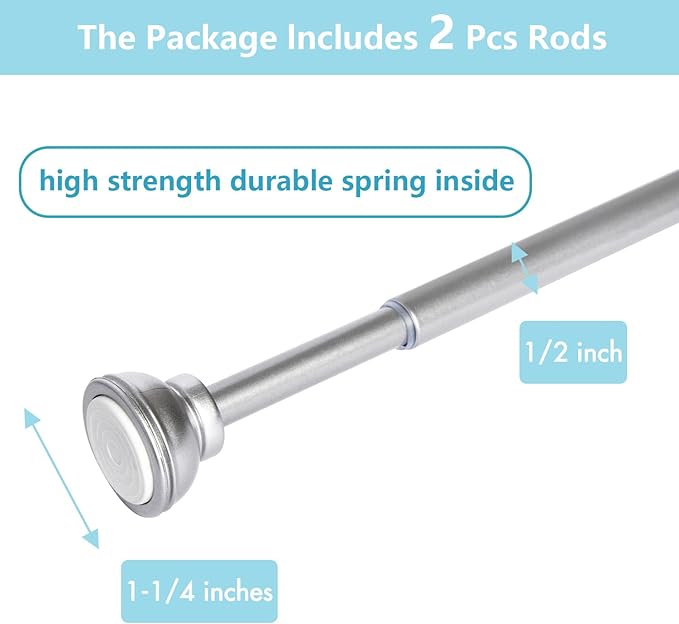 KXLIFE 2 Pack Spring Tension Rod, 1/2-inch Decorative Tension Drapery Rod for Window, Nickle, (17-26 Inches)