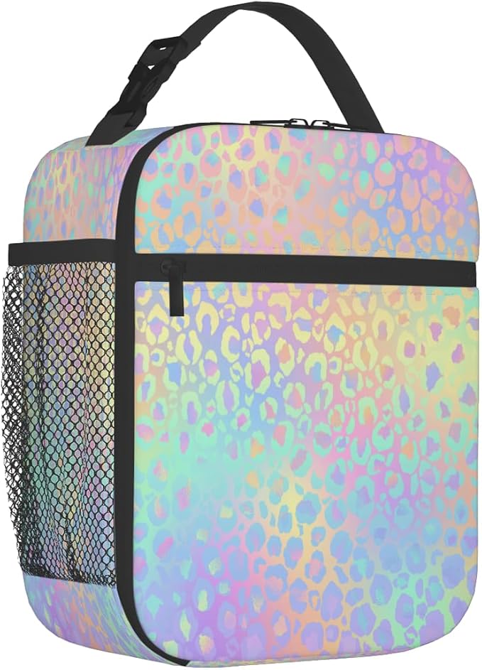 Pardick Neon Leopard Print Insulated Tote Lunch Box Lunch Bag Tote Cooler Freezable Meal Prep Bag Waterproof Leakproof Cooler Lunch Container For Picnic Office