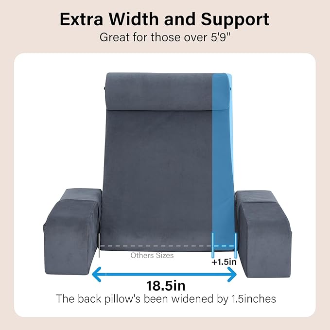 ENITYA Reading Pillow with Arms for Bed Support, 21" Large Back Support Pillow for Sitting up, Wedge Pillow for Reclining, Watching TV, Reading, Gaming, Resting in Bed, Couch or Floor, Grey