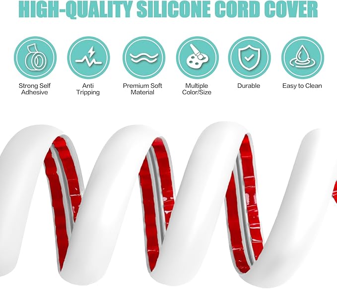 Floor Cord Cover Self Adhesive Cord Hider,3.3FT Cable Management, Extension Strip Protector for Wires, Prevent Cable Trips for Offices, Gyms, Exhibitions Cavity:0.39"(W) x 0.27"(H) White