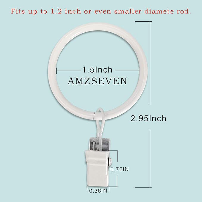 100 Pack Metal Curtain Rings with Clips, Drapery Clips Hooks, Decorative Curtain Rod Clips 1.5 in Interior Diameter, Rustproof White