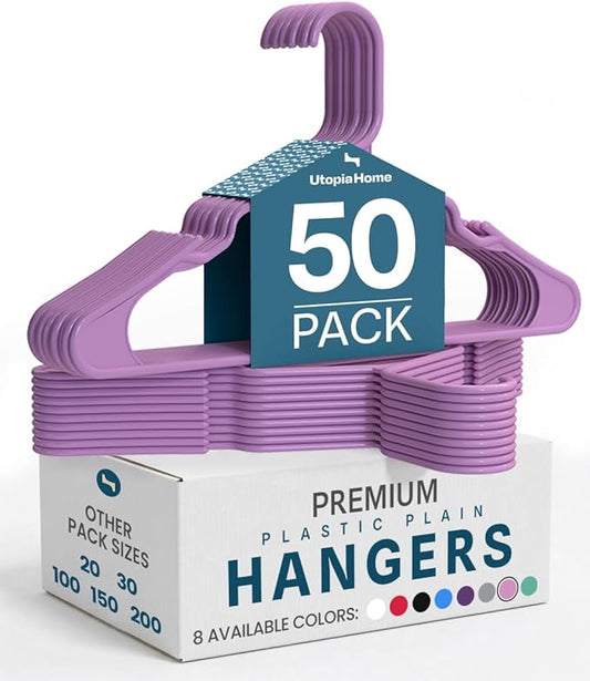 Utopia Home - Plastic Hangers 50 Pack - Space Saving Clothes Hanger - Durable and Strong Closet Organizers and Storage Makes It Ideal Stocking Stuffers or Apartment or Dorm Room Essentials (Pink)
