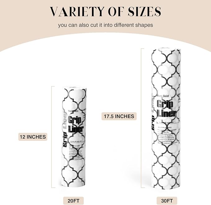 Glotoch 2 Rolls Non-Adhesive Shelf Liners for Kitchen Cabinets, Non-Slip Drawer Liners for Kitchen, Waterproof Cabinet Liners for Shelves/Dresser/Refrigerator/Bathroom, 17.5" x 30 FT, White