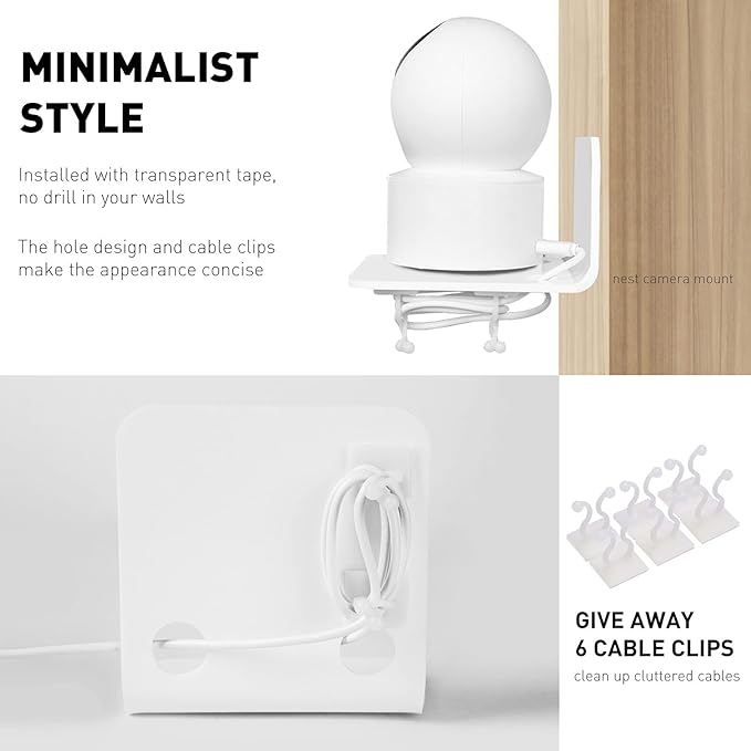 OAPRIRE White Floating Wall Shelves Set of 3 for Security Cameras, Baby Monitors, Speakers & More - Universal Acrylic Small Wall Shelf with Cable Clips, 10-Piece Strong Tapes, No Drill