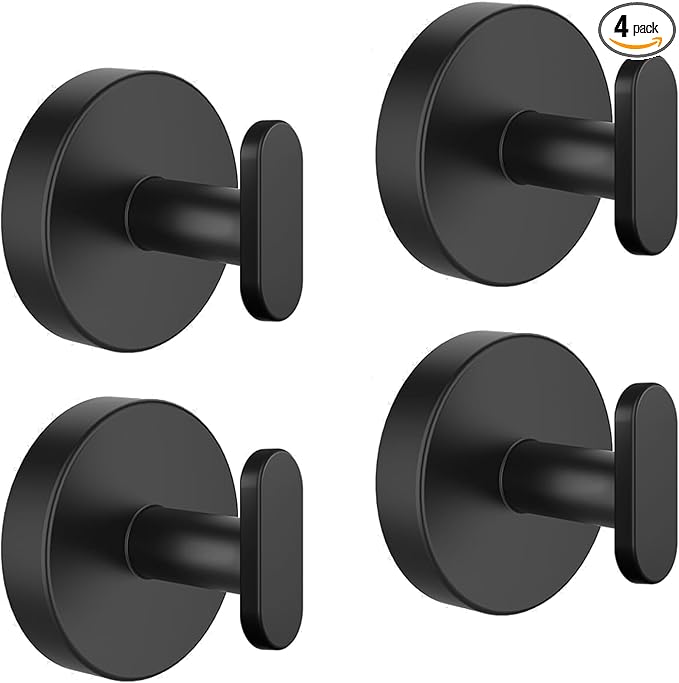 Suction Cup Hooks for Shower, Removable Towel Hooks for Bathroom, Kitchen, Glass Door, Mirror, Tile – Loofah, Towel, Coat, Bath Robe Hook for Hanging, Black 4 Pack