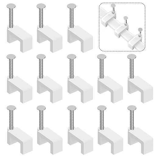 1000 Pcs 8mm Cable Clips Nail in Cable Clips Flat Ethernet Cable Wall Clips Cable Tacks Coax Cable Clip Speaker Wire Clips Cable Nails for Cords Cat5/Cat5e/Cat6/Cat7 RJ45 Cord Clips