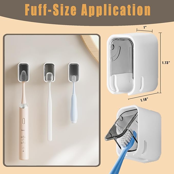4PCS Dustproof Toothbrush Holders for Bathroom, Wall Mounted Toothbrush Holder with Cover, Toothbrush Travel Container Detachable and Single Toothbrush Dispenser for Bathroom, Family, Travel