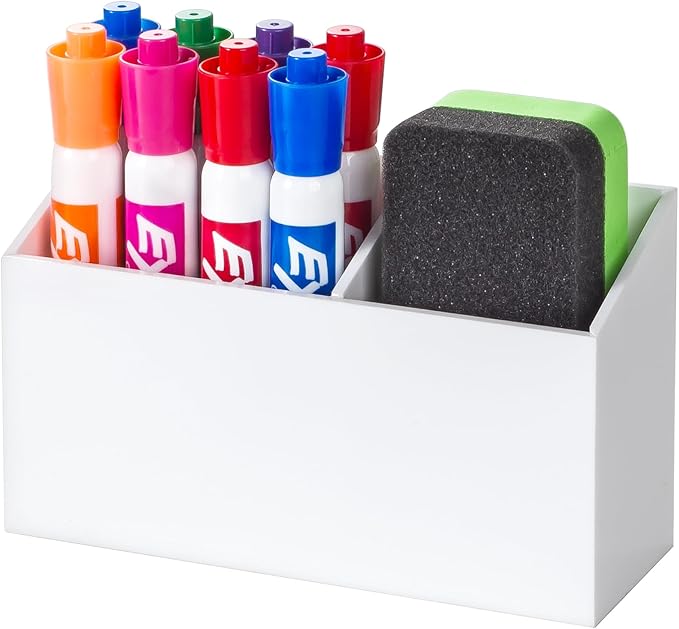 BEYGORM Magnetic Dry Erase Marker Holder for Whiteboard, Non-slip Acrylic Magnet Pen Holder for Fridge Refrigerator, Locker Organizer for Work, Locker Accessories, Pencil Cup for Desk (White)