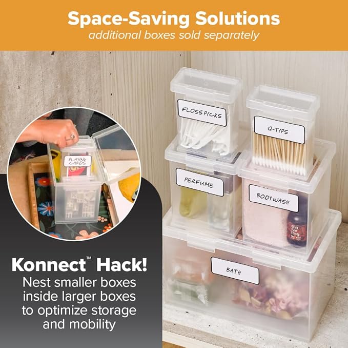 Bostitch Konnect Storage Containers with Lids, Organizer, Clear Plastic Box, Stackable Nesting Bins, 3-Piece Bundle, 1 Large, 2 Medium